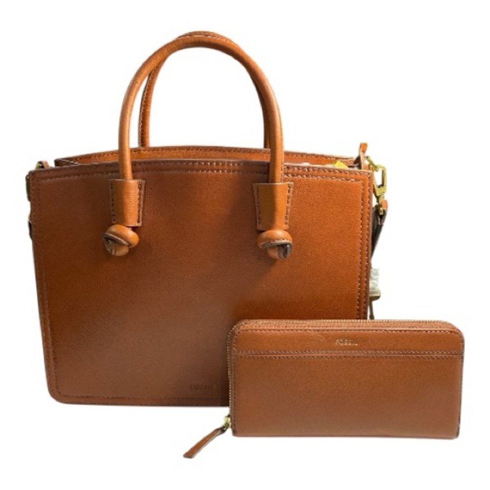 New Fossil Leather Purse & Wallet Set Medium Brown Skylar Satchel &Teigan Clutch